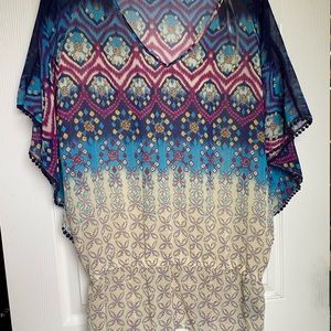 Rafaella blouse, cinched at waist, peplum. Cute trim detail, flattering